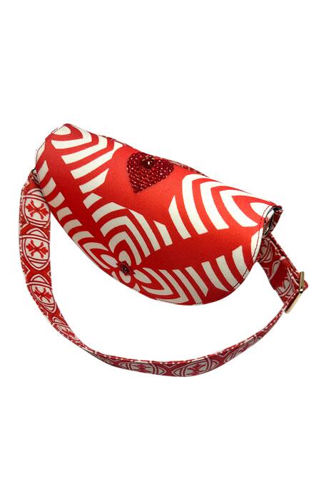 Buy_The Garnish Company_Red Crystal Carnet Geometric Print Sling Bag _Online_at_Aza_Fashions