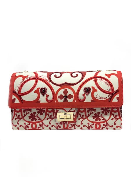 The Garnish Company Red Crystal Paisley Floral Print Bag 