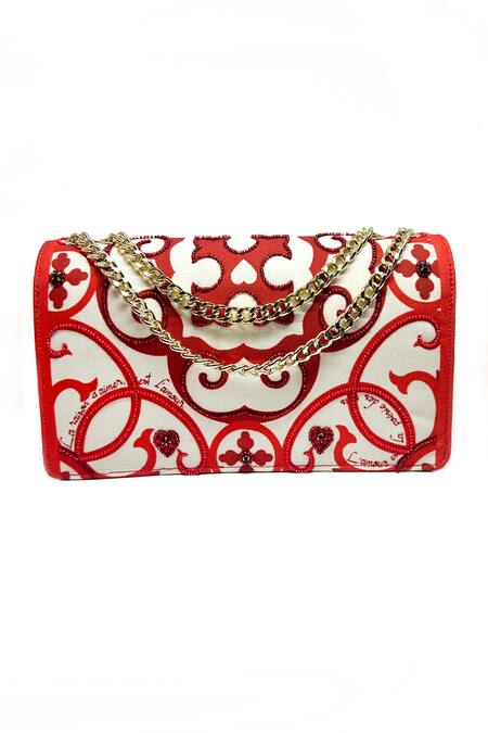 Shop The Garnish Company Red Crystal Paisley Floral Print Bag at Aza Fashions Shop_The Garnish Company_Red Crystal Paisley Floral Print Bag _at_Aza_Fashions