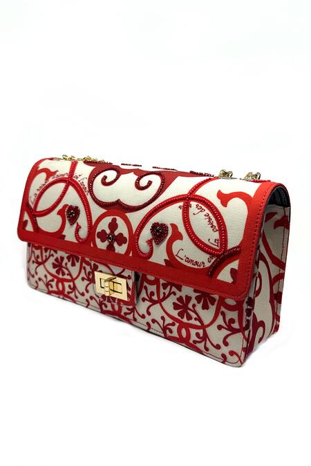 The Garnish Company Red Crystal Paisley Floral Print Bag Online at Aza Fashions The Garnish Company_Red Crystal Paisley Floral Print Bag _Online_at_Aza_Fashions