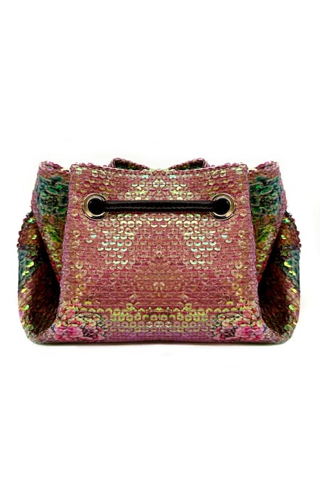 Shop The Garnish Company Pink Sequin Zaran Floral Print Bag at Aza Fashions Shop_The Garnish Company_Pink Sequin Zaran Floral Print Bag _at_Aza_Fashions