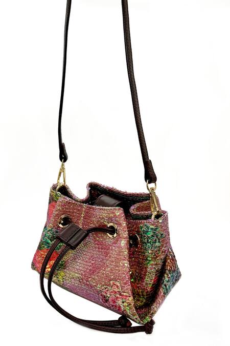 The Garnish Company Pink Sequin Zaran Floral Print Bag Online at Aza Fashions The Garnish Company_Pink Sequin Zaran Floral Print Bag _Online_at_Aza_Fashions