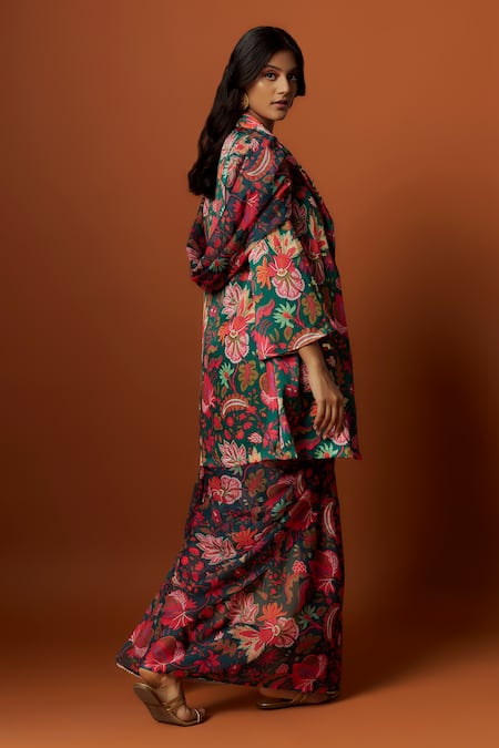 Meghna Shah Floral Vine Print Saree With Draped Embroidered Jacket 