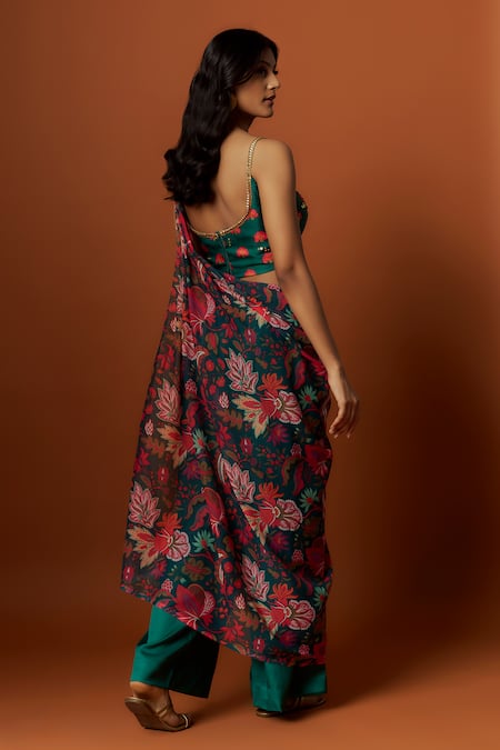 Meghna Shah Embroidered Pant Set With Draped Dupatta 