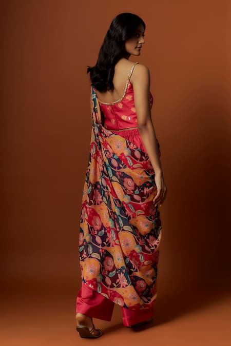 Meghna Shah Sequin Embroidered Saree With Printed Draped Dupatta 