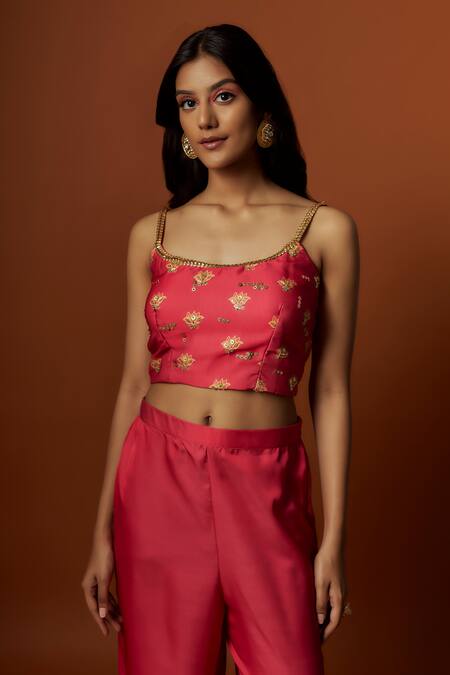 Shop_Meghna Shah_Pink Linen, Georgette Sequins Embroidered Saree With Printed Draped Dupatta _Online_at_Aza_Fashions