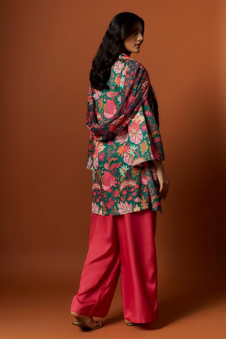 Meghna Shah Stripe Print Embroidered Blouse Printed Jacket Set 