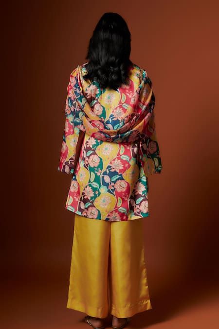 Meghna Shah Floral Print Embroidered Draped Jacket Set 