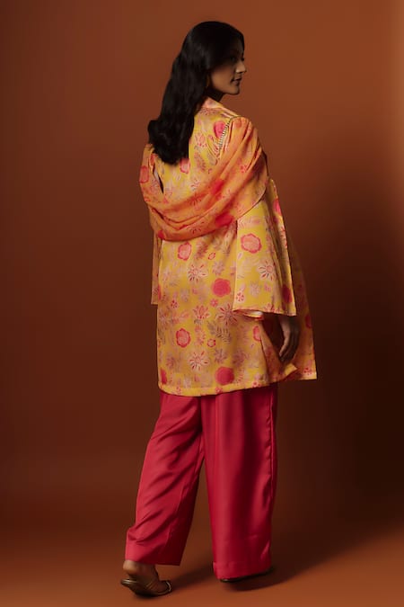 Meghna Shah Embroidered Blouse Floral Print Jacket Set 