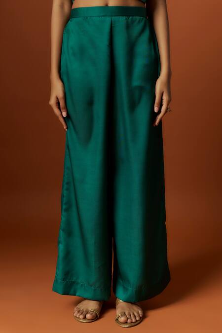 Buy_Meghna Shah_Green Linen, Georgette Sequins, Embroidery Stripe Print Draped Jacket Set _Online_at_Aza_Fashions