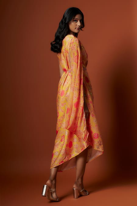 Meghna Shah One-Shoulder Printed Dress With Belt 