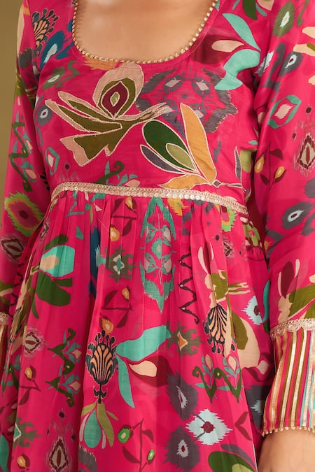 Buy Affroz Pink Viscose Embroidery Round Neck Ikat Floral Print Short Anarkali Sharara Set Buy_Affroz_Pink Viscose Embroidery Round Neck Ikat Floral Print Short Anarkali Sharara Set