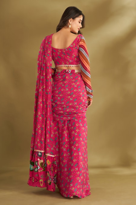 Affroz Printed Pre-Draped Saree With Blouse 