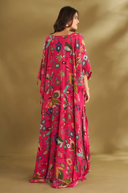 Affroz Ikat Floral Print Cape & Draped Skirt Set 