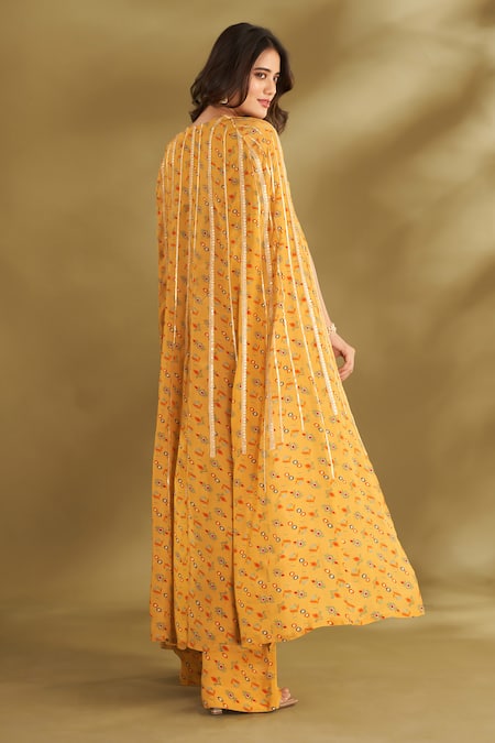 Affroz Ikat Floral Print Cape Flared Pant Set 