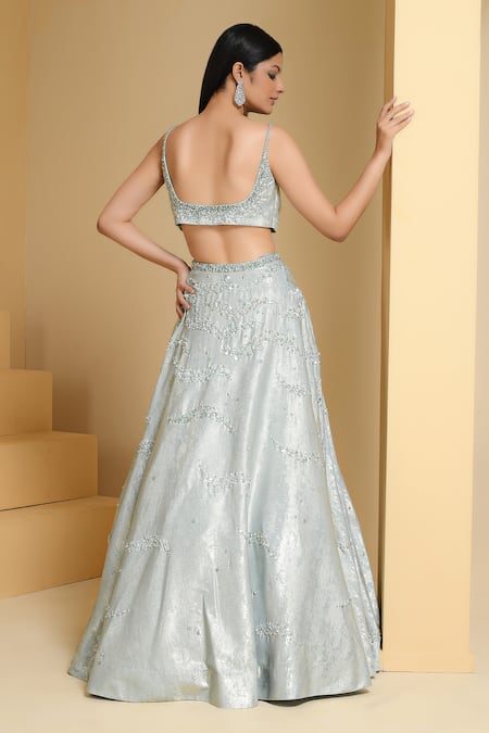 Pooja Peshoria Celeste Metallic Sequin Embroidered Bridal Lehenga Set 