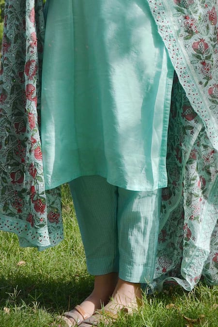 Studio Malang_Blue Kota Doria Lace, Sequins, Solid Kurta Set With Hand Embroidered Dupatta_Online_at_Aza_Fashions