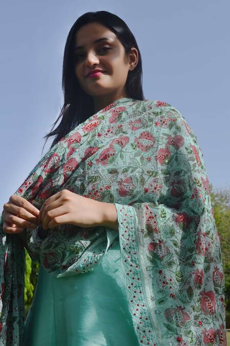 Buy_Studio Malang_Blue Kota Doria Lace, Sequins, Solid Kurta Set With Hand Embroidered Dupatta_Online_at_Aza_Fashions