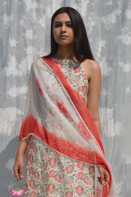 Buy_Studio Malang_White Cotton, Organza Embroidery Halter Neck Pomegranate Veli Kurta Pant Set_Online_at_Aza_Fashions