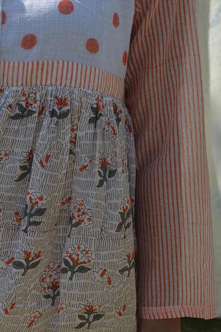 Studio Malang_White Modal, Silk Round Neck Bloom Print Kurta Set_Online_at_Aza_Fashions