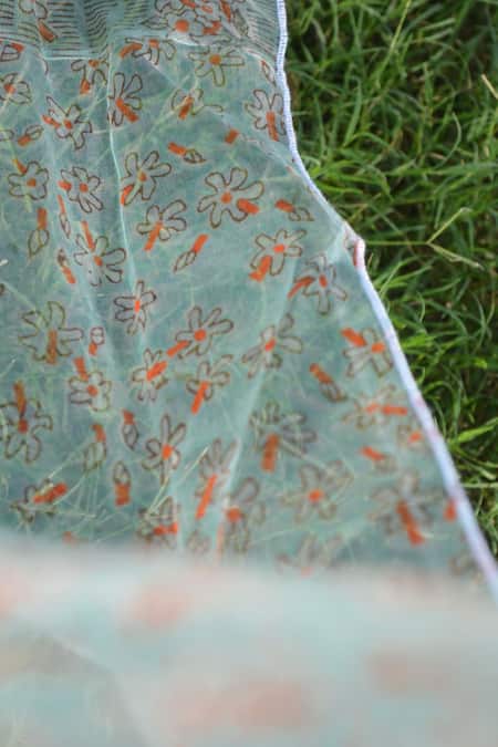 Studio Malang_Blue Organza Embroidery Round Neck Asmaan Kurta Pant Set_Online_at_Aza_Fashions