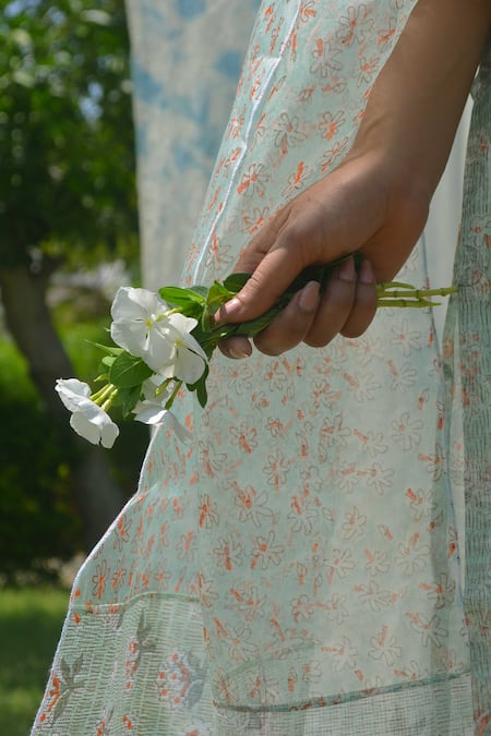 Shop_Studio Malang_Blue Organza Embroidery Round Neck Asmaan Kurta Pant Set_Online_at_Aza_Fashions