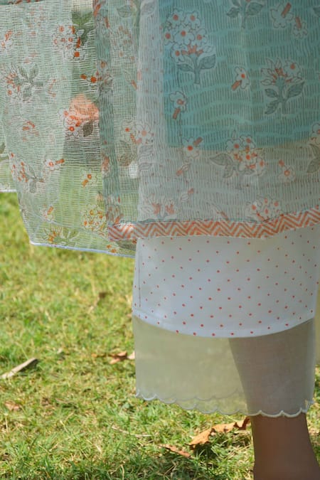 Studio Malang_Blue Organza Embroidery Round Neck Asmaan Kurta Pant Set_at_Aza_Fashions