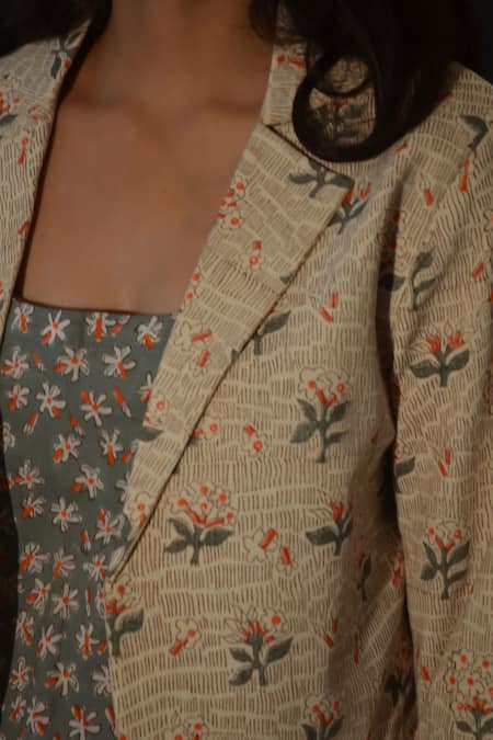 Studio Malang Off White Cotton Embroidery Botanical Print Blazer Pant Set Online at Aza Fashions Studio Malang_Off White Cotton Embroidery Botanical Print Blazer Pant Set_Online_at_Aza_Fashions