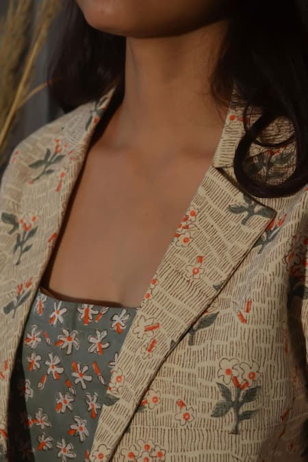 Buy Studio Malang Off White Cotton Embroidery Botanical Print Blazer Pant Set Online at Aza Fashions Buy_Studio Malang_Off White Cotton Embroidery Botanical Print Blazer Pant Set_Online_at_Aza_Fashions