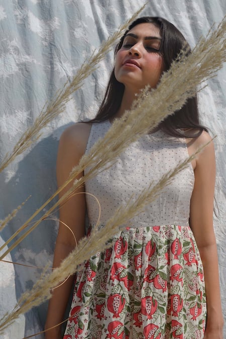 Buy Studio Malang Off White Cotton, Tissue Round Neck Polka Dots Pattern Yoke Dress Online at Aza Fashions Buy_Studio Malang_Off White Cotton, Tissue Round Neck Polka Dots Pattern Yoke Dress _Online_at_Aza_Fashions