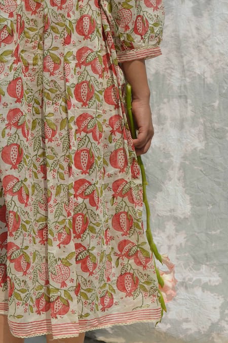 Studio Malang Off White Cotton, Tissue Round Neck Polka Dots Pattern Yoke Dress at Aza Fashions Studio Malang_Off White Cotton, Tissue Round Neck Polka Dots Pattern Yoke Dress _at_Aza_Fashions