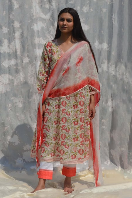 Buy Studio Malang Off White Cotton, Tissue Round Neck Polka Dots Pattern Yoke Dress Buy_Studio Malang_Off White Cotton, Tissue Round Neck Polka Dots Pattern Yoke Dress