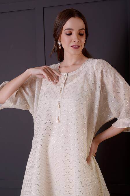 Shop_Surabhi Arya_White Chanderi, Modal, Satin Gota Patti Round Embroidered Kurta And Dhoti Pant Set _Online_at_Aza_Fashions