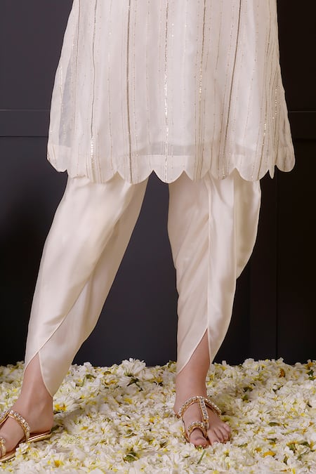 Shop_Surabhi Arya_White Chanderi, Modal, Satin Embroidery, Gota Patti Work Kurta And Dhoti Pant Set _Online_at_Aza_Fashions