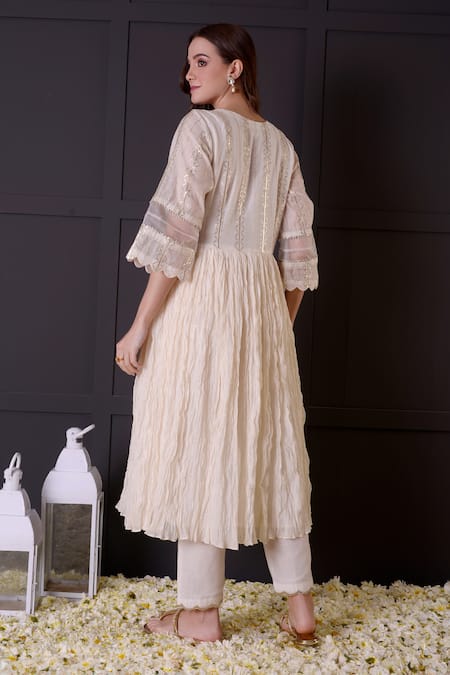 Shop_Surabhi Arya_White Chanderi Gota Patti Round Neck Embroidered Anarkali And Pant Set _at_Aza_Fashions