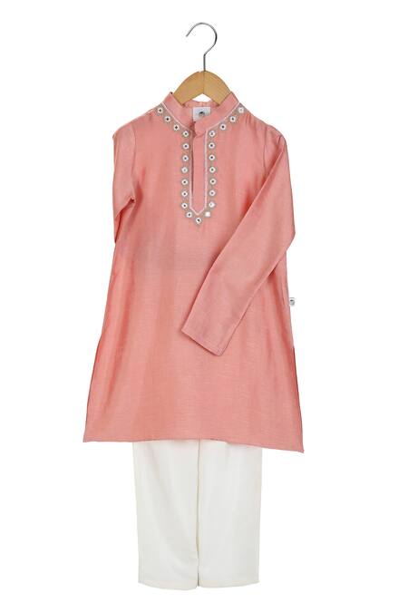 MI Dulce AN'YA Pink Handloom , Mirrors Hand Embroidered Kurta And Pant Set Online at Aza Fashions MI Dulce AN'YA_Pink Handloom , Mirrors Hand Embroidered Kurta And Pant Set _Online_at_Aza_Fashions