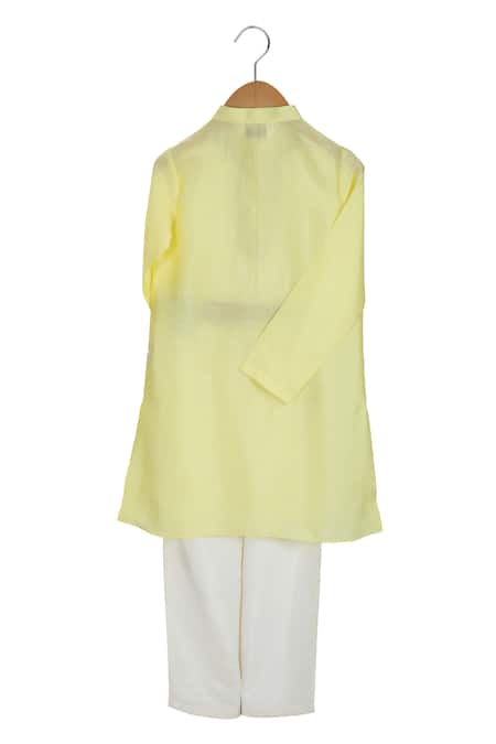 Shop_MI Dulce AN'YA_Yellow Cotton Embroidery Hand Mirrorwork Kurta With Pant _at_Aza_Fashions