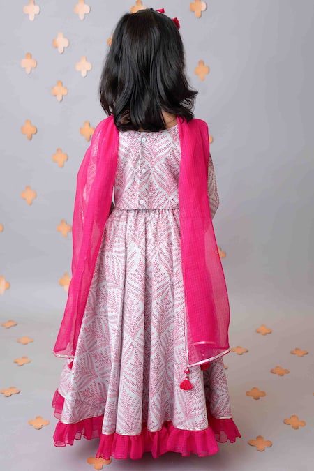 Shop_MI Dulce AN'YA_Grey Handloom , Chanderi, Tassels, Mughal Print Lehenga Blouse Set _at_Aza_Fashions