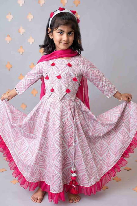 Buy_MI Dulce AN'YA_Grey Handloom , Chanderi, Tassels, Mughal Print Lehenga Blouse Set _Online_at_Aza_Fashions