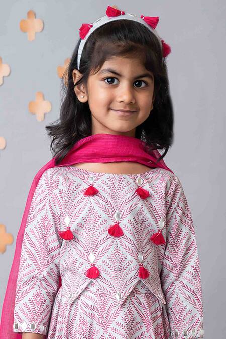 MI Dulce AN'YA_Grey Handloom , Chanderi, Tassels, Mughal Print Lehenga Blouse Set _at_Aza_Fashions