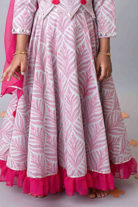 Buy_MI Dulce AN'YA_Grey Handloom , Chanderi, Tassels, Mughal Print Lehenga Blouse Set 