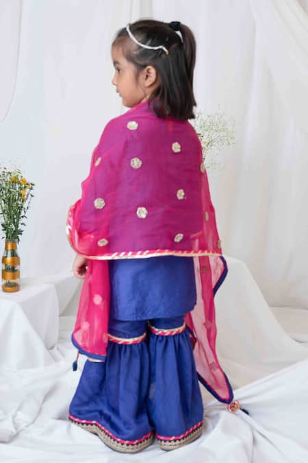 Shop MI Dulce AN'YA Blue Handloom , Chanderi, Gota Patti, Embroidery Sharara Kurta Set at Aza Fashions Shop_MI Dulce AN'YA_Blue Handloom , Chanderi, Gota Patti, Embroidery Sharara Kurta Set _at_Aza_Fashions