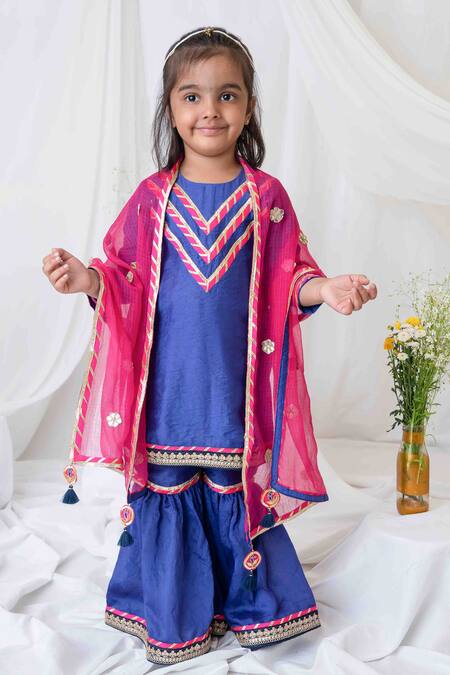 MI Dulce AN'YA Blue Handloom , Chanderi, Gota Patti, Embroidery Sharara Kurta Set Online at Aza Fashions MI Dulce AN'YA_Blue Handloom , Chanderi, Gota Patti, Embroidery Sharara Kurta Set _Online_at_Aza_Fashions