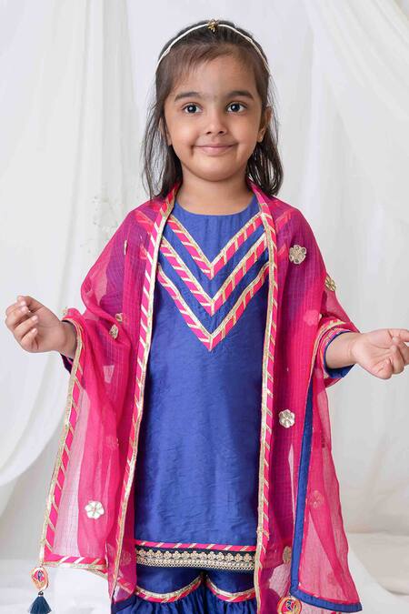 MI Dulce AN'YA Blue Handloom , Chanderi, Gota Patti, Embroidery Sharara Kurta Set at Aza Fashions MI Dulce AN'YA_Blue Handloom , Chanderi, Gota Patti, Embroidery Sharara Kurta Set _at_Aza_Fashions