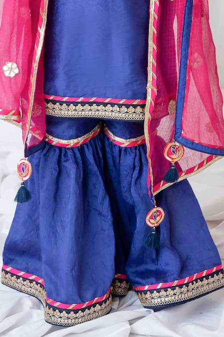 Buy MI Dulce AN'YA Blue Handloom , Chanderi, Gota Patti, Embroidery Sharara Kurta Set Buy_MI Dulce AN'YA_Blue Handloom , Chanderi, Gota Patti, Embroidery Sharara Kurta Set