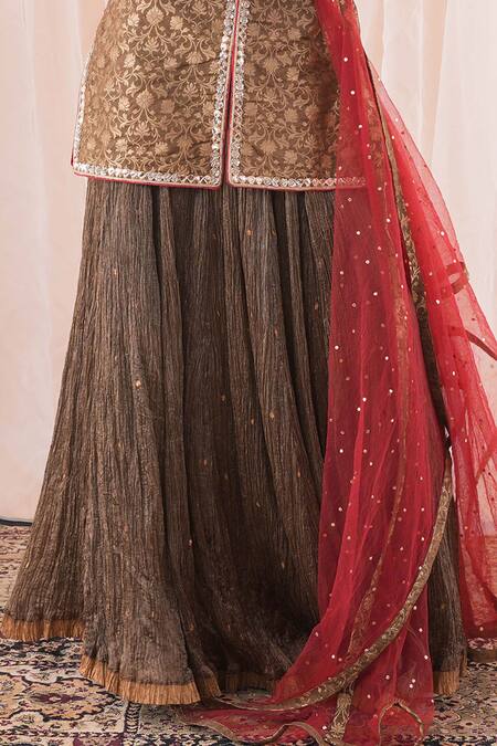 Farha Syed Green Brocade, Crepe, Silk, Net Embroidery, Mirrors, Banarasi Kurta Skirt Set at Aza Fashions Farha Syed_Green Brocade, Crepe, Silk, Net Embroidery, Mirrors, Banarasi Kurta Skirt Set _at_Aza_Fashions