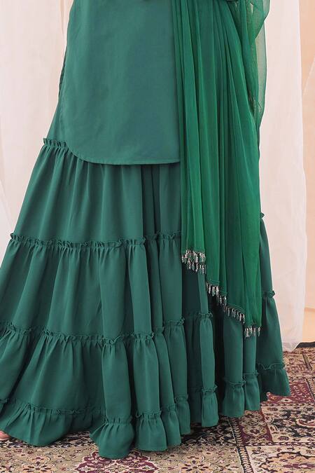 Buy Farha Syed Green Georgette, Net, Taffeta Pearls, Ribbon Embroidered Kurta Sharara Set Online at Aza Fashions Buy_Farha Syed_Green Georgette, Net, Taffeta Pearls, Ribbon Embroidered Kurta Sharara Set _Online_at_Aza_Fashions