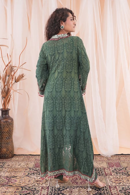 Farha Syed Floral Embroidered Kaftan Kurta & Dhoti Pant Set 