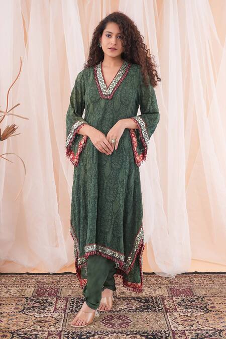 Buy Farha Syed Green Georgette, Brocade, Floral Embroidered Kaftan Kurta And Dhoti Pant Set Online at Aza Fashions Buy_Farha Syed_Green Georgette, Brocade, Floral Embroidered Kaftan Kurta And Dhoti Pant Set _Online_at_Aza_Fashions