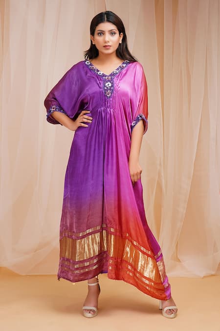 Farha Syed Floral Sequin Embroidered Kaftan 